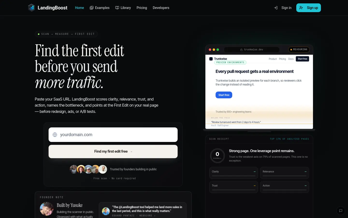 LandingBoost first screen